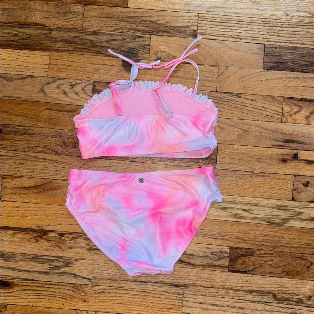 Girls Pink Tie-Dye Smocked Bikini Set